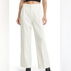 FRAME NWT Ecru Ivory High Waist Wide Leg Denim Pleated Front Chino Pants